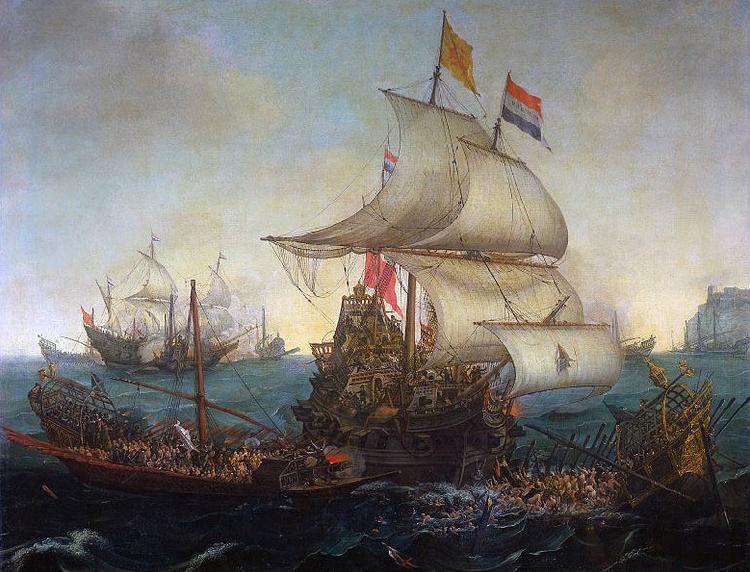 Hendrik Cornelisz. Vroom Dutch ships ramming Spanish galleys off the English coast, 3 October 1602